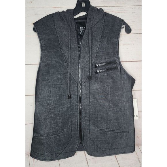 Barr 3 Woven-Hang Black Sea Medium Grey Hooded Full Zip Vest - Picture 1 of 11